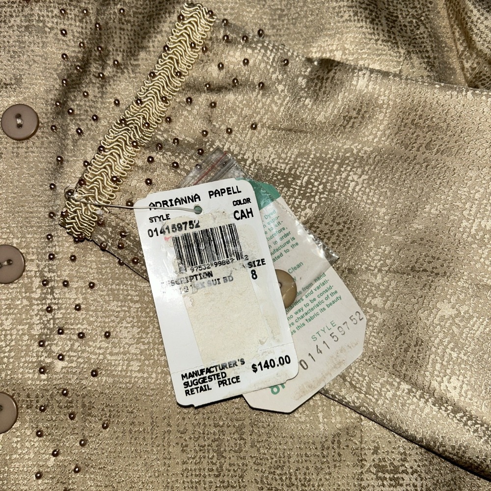 NWT Adrianna Papell 100% Silk Headed Gold Jacket,‎ Women's 8 Petite - Picture 2 of 11